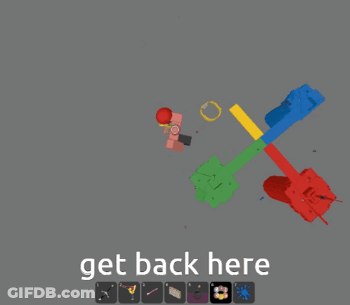 A Screenshot Of A Video Game With The Words Get Back Here On The Bottom GIF