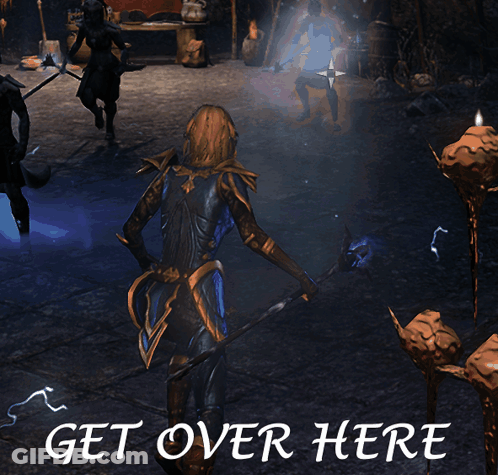 A Screenshot Of A Video Game With The Words Get Over Here At The Bottom GIF