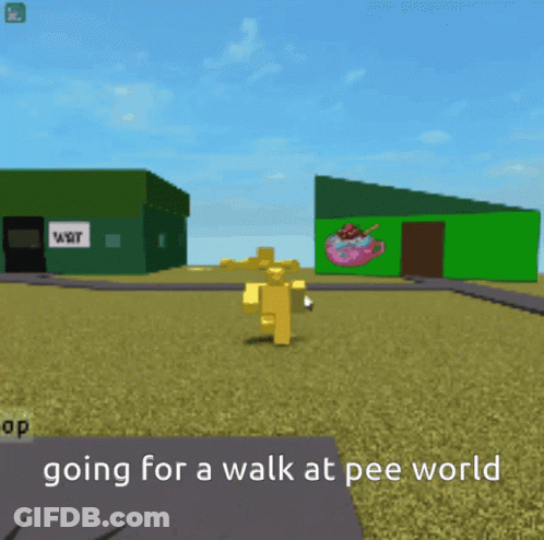 A Screenshot Of A Video Game With The Words " Going For A Walk At Pee World " GIF