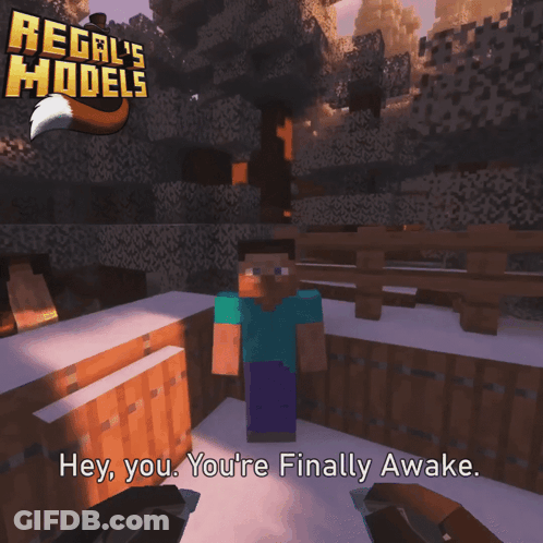 A Screenshot Of A Video Game With The Words Hey You You 'Re Finally Awake At The Top GIF