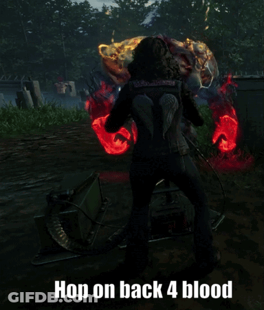 A Screenshot Of A Video Game With The Words Hop On Back 4 Blood On The Bottom GIF