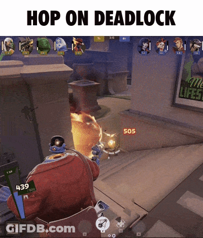 A Screenshot Of A Video Game With The Words Hop On Deadlock GIF
