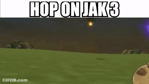 A Screenshot Of A Video Game With The Words `` Hop On Jak 3 '' On The Bottom . GIF