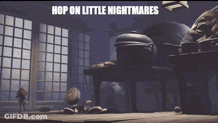 A Screenshot Of A Video Game With The Words `` Hop On Little Nightmares '' . GIF