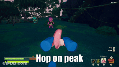 A Screenshot Of A Video Game With The Words Hop On Peak At The Bottom GIF