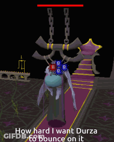 A Screenshot Of A Video Game With The Words " How Hard I Want Durza To Bounce On It " GIF