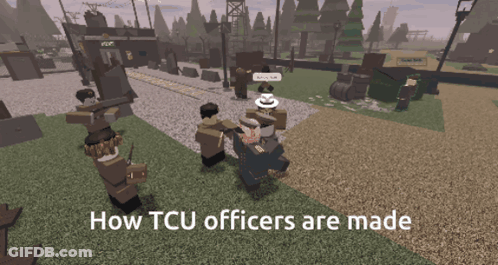 A Screenshot Of A Video Game With The Words " How Tcu Officers Are Made " GIF