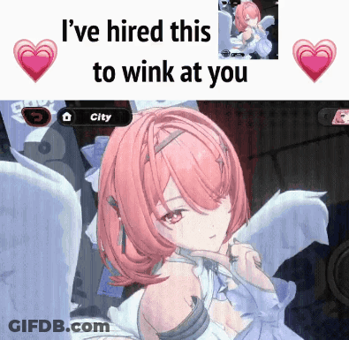 A Screenshot Of A Video Game With The Words I 'Ve Hired This To Wink At You On Top GIF