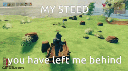 A Screenshot Of A Video Game With The Words " My Steed You Have Left Me Behind " GIF