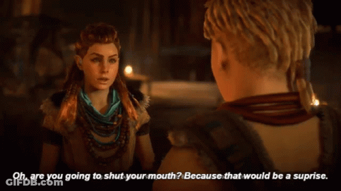 A Screenshot Of A Video Game With The Words Oh Are You Going To Shut Your Mouth Because That Would Be A Surprise GIF