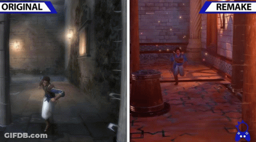 A Screenshot Of A Video Game With The Words Original And Remake Below It GIF