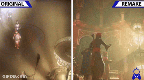 A Screenshot Of A Video Game With The Words Original And Remake Below It GIF