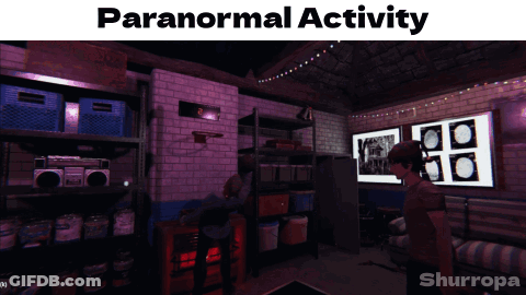 A Screenshot Of A Video Game With The Words Paranormal Activity Above It GIF
