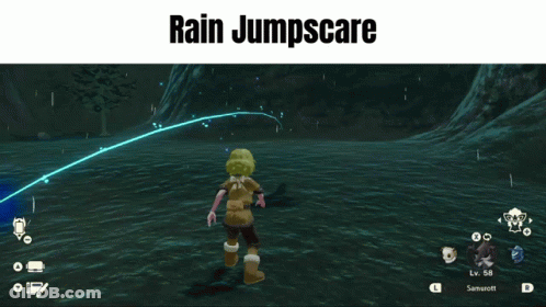 A Screenshot Of A Video Game With The Words Rain Jumpscare GIF