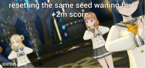 A Screenshot Of A Video Game With The Words " Resetting The Same Seed Waiting For + 2M Score " At The Top GIF