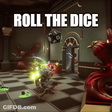 A Screenshot Of A Video Game With The Words Roll The Dice Above It GIF