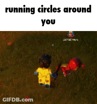 Video Game Screenshot Saying Running Circles Around You GIF