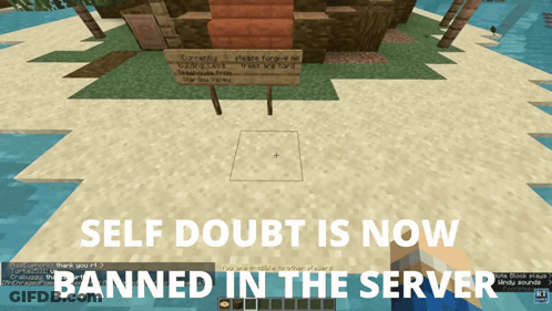 A Screenshot Of A Video Game With The Words Self Doubt Is Now Banned In The Server At The Bottom GIF