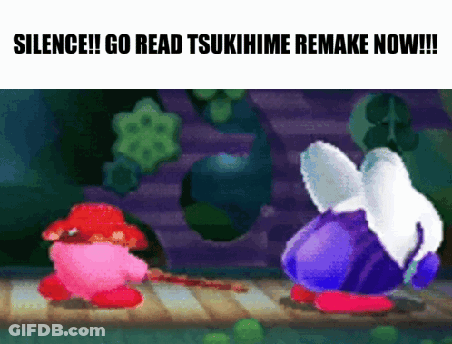 A Screenshot Of A Video Game With The Words " Silence ! Go Read Tsukihime Remake Now !! " GIF