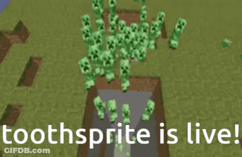 A Screenshot Of A Video Game With The Words Toothsprite Is Live At The Bottom GIF