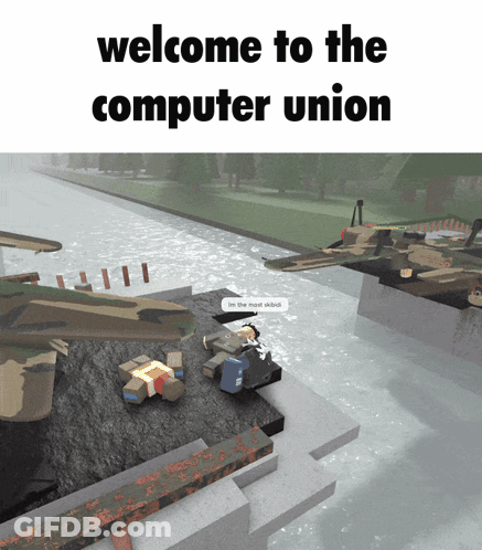 A Screenshot Of A Video Game With The Words Welcome To The Computer Union GIF