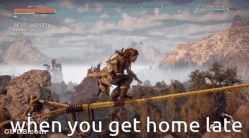 A Screenshot Of A Video Game With The Words " When You Get Home Late " At The Bottom GIF