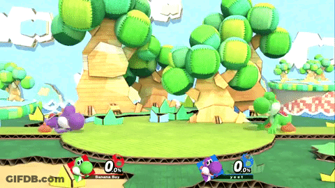 A Screenshot Of A Video Game With Yoshi And Banana Guy Playing GIF