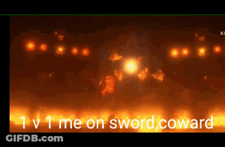 A Screenshot Of A Video With The Words 1 V 1 Me On Sword Coward GIF