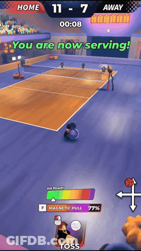 A Screenshot Of A Volleyball Game With The Words You Are Now Serving At The Top GIF