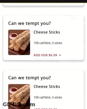 A Screenshot Of A Website That Says " Can We Tempt You Cheese Sticks " GIF