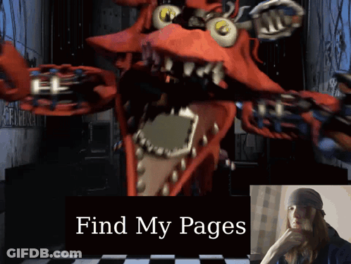 A Screenshot Of Five Nights At Freddy 'S With The Words Find My Pages On The Bottom GIF