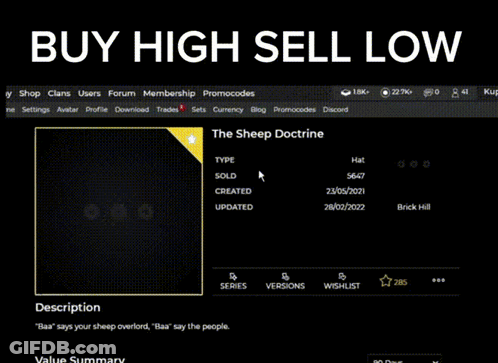 A Screenshot Of The Sheep Doctrine With The Words Buy High Sell Low GIF