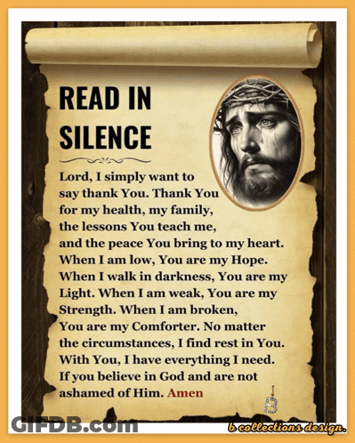 A Scroll With A Picture Of Jesus And The Words Read In Silence On It GIF
