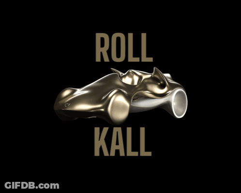 A Sculpture Of A Car With The Words Roll Kall Above It GIF