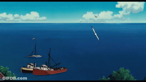 A Seagull Flies Over A Large Body Of Water GIF