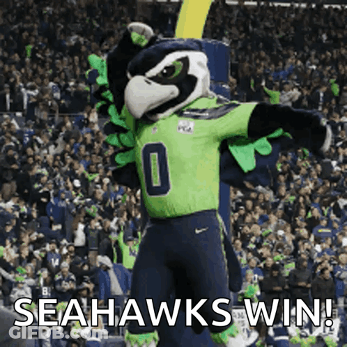 A Seahawks Mascot Stands In Front Of A Crowd GIF