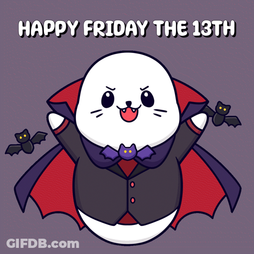 A Seal Dressed As A Vampire With Bats And The Words Happy Friday The 13Th Above It GIF
