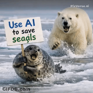 A Seal Holds Up A Sign That Says Use Ai To Save Seagulls GIF
