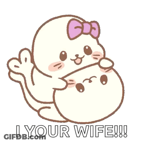 A Seal With A Bow On Its Head Is Hugging Another Seal With The Words `` I Your Wife '' Written Below It . GIF