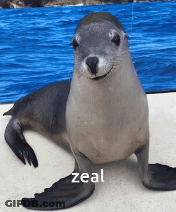 A Seal With The Word Zeal On The Bottom GIF