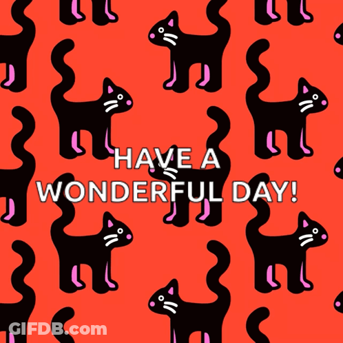 A Seamless Pattern Of Black Cats With The Words Have A Wonderful Day GIF