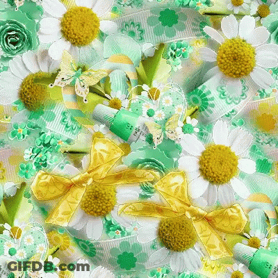 A Seamless Pattern Of Daisies And Butterflies With A Green Tube That Says " Paint " On It GIF