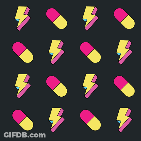 A Seamless Pattern Of Pills And Lightning Bolts On A Dark Background GIF