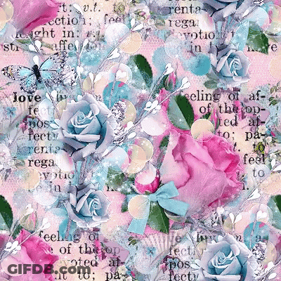 A Seamless Pattern Of Pink And Blue Roses And Butterflies With The Words Feeling Of The Top Voted At The Bottom GIF
