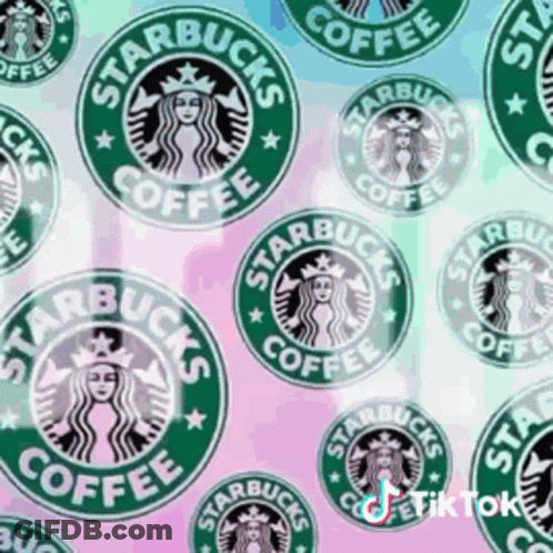 A Seamless Pattern Of Starbucks Coffee Logos On A Blue Background GIF