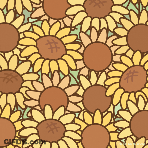 A Seamless Pattern Of Sunflowers With Hashtags On The Centers GIF