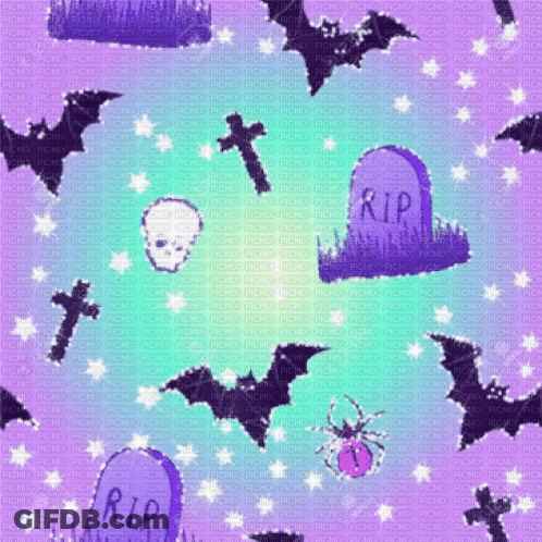 A Seamless Pattern With Bats Graves And Spiders With Rip Written On The Gravestone GIF
