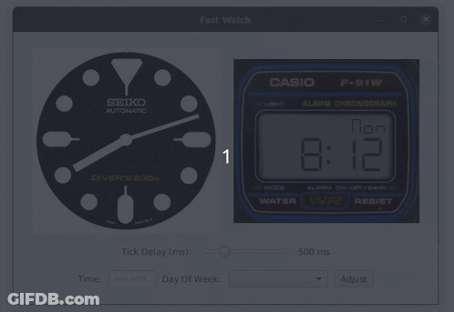 A Seiko Automatic Clock And A Casio Alarm Chronograph GIF