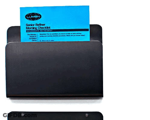 A Senior Refiner Morning Checklist Is Displayed On A Black Holder GIF
