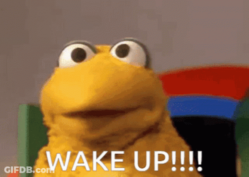 A Sesame Street Frog Says Wake Up !!! GIF